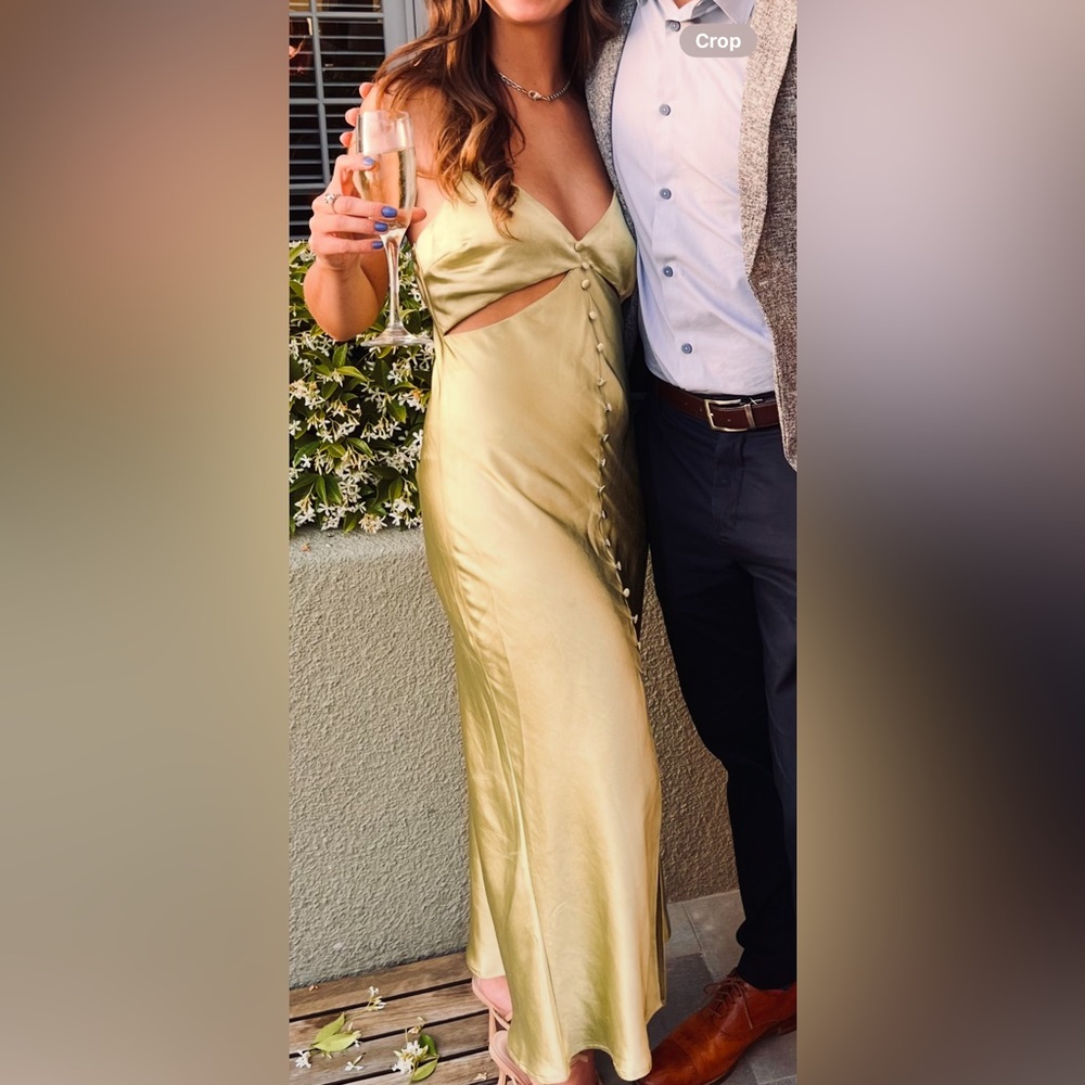Verge Girl Satin Midi Dress in Lime and Pink